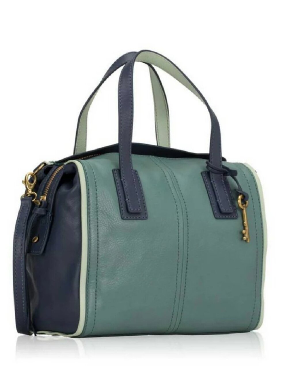 FOSSIL Emma 100% Genuine Leather Satchel Bag Arctic Mist & Navy Medium Size